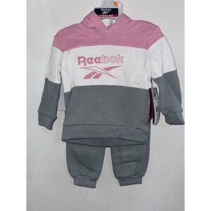 Reebok Baby Girls 2-Piece Hoodie & Jogger Set 12M Cotton/Polyester Pink/White/Gr